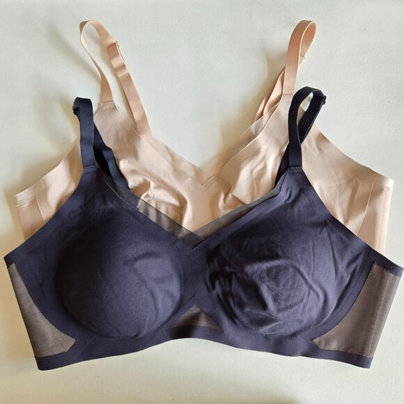 Honeylove Nude & Black Mesh Panel Wireless Bra Bundle XL Shapewear Minimalist